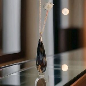 Swarovski Smokey Quartz Foil Teardrop Reversible Crystal Necklace in Sterl Silv…